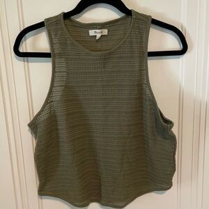 Madewell Crochet-Knit Cutaway Tank Top in Dark Olive‎ Green